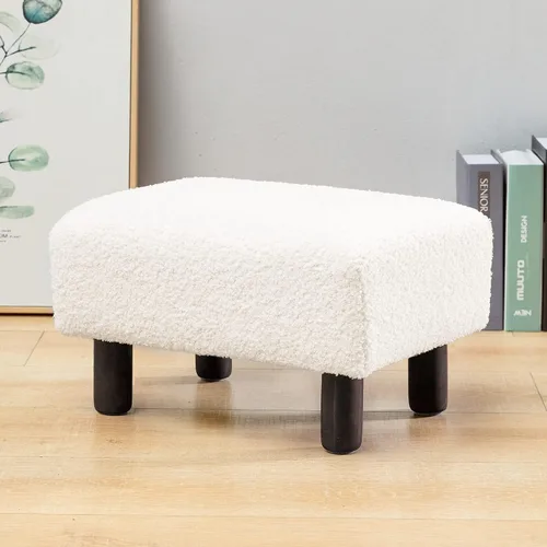 Vista 13 de LUE BONA Taburete rectangular moderno, reposapiés otomano acolchado de piel sintética negra, taburete pequeño para estar, adultos, patio
