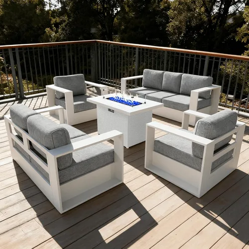 Vista 53 de LayinSun - Juego de muebles de exterior de aluminio de gran tamaño de 5 piezas con mesa auxiliar Negro/Gris oscuro