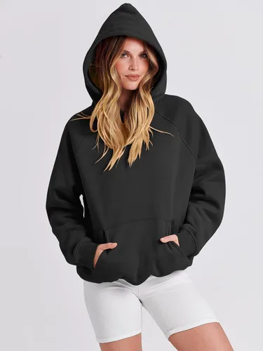 Vista 5 de Caracilia Sudaderas con capucha de gran tamaño para mujer, de forro polar, manga larga, con bolsillos, ropa de moda para otoño 2024