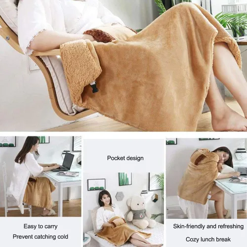 Vista 2 de Firlar Manta Térmica, Manta Pequeña de Franela USB con Bolsillo para las Manos, Chal Cálido para Rodilla y Pie, Calentador de Rodilla de Felpa