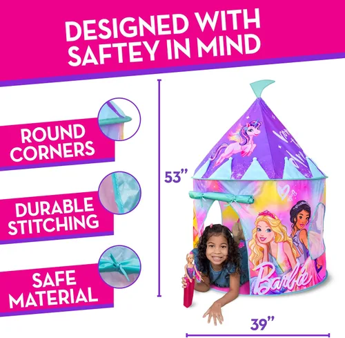 Vista 4 de Barbie Castillo automático - Tienda de campaña rosa de princesa de Dreamtopia para niños Se pliega en una bolsa de transporte - Sunny Days