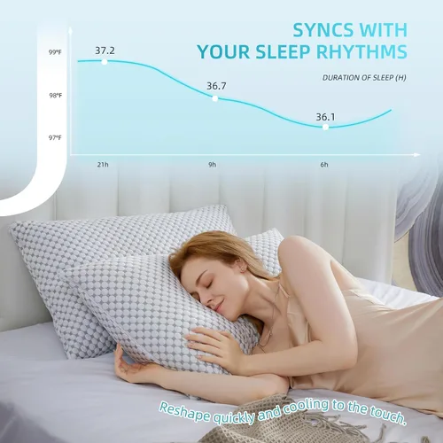 Vista 4 de SAPHREAS Almohadas de cama refrescantes estándar para dormir, almohadas de espuma viscoelástica triturada de hotel de lujo para personas que duermen