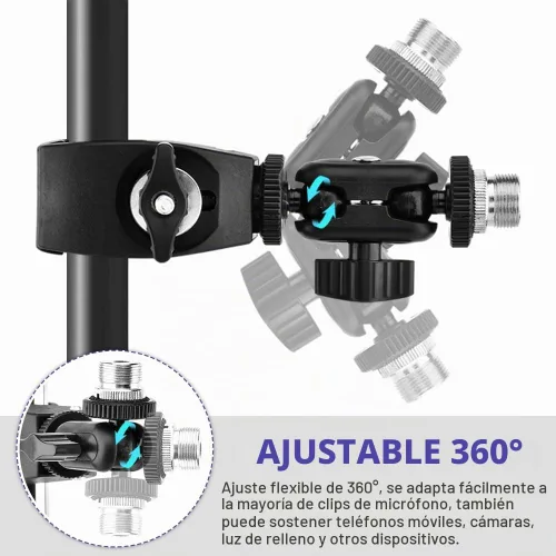 Vista 7 de Abrazadera de cangrejo de micrófono, soporte de micrófono de doble cabeza