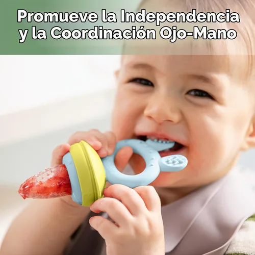 Vista 5 de haakaa Comedor de alimentos de frutas para bebé y mini bandeja de picar con congelador, moldes de piruleta de leche materna para alivio de Azul
