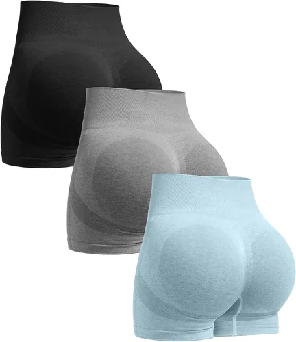 Vista 22 de Ovesport 3 piezas de pantalones cortos de entrenamiento para mujer, sin costuras, con levantamiento de glúteos, cintura alta, para yoga, gimnasio