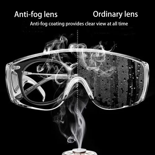 Vista 4 de Gafas de seguridad transparentes, a prueba de salpicaduras con antiniebla, gafas protectoras de laboratorio, gafas protectoras ligeras sobre gafas