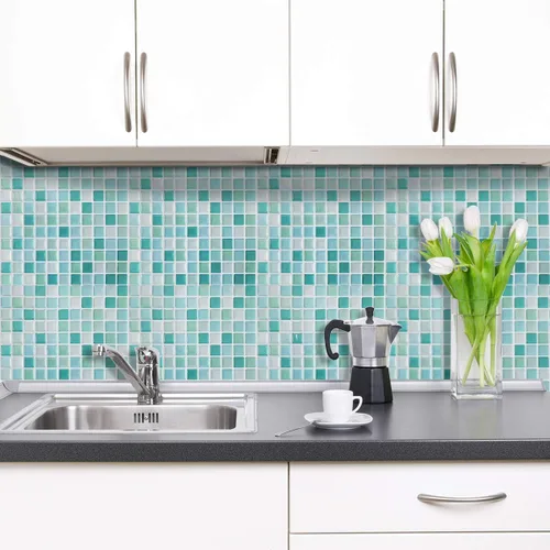 Vista 3 de HyFanStr Adhesivos de azulejos de mosaico 3D para despegar y pegar, decoración del hogar para cocina, baño, 9.26 x 9.26 pulgadas (paquete de 4)
