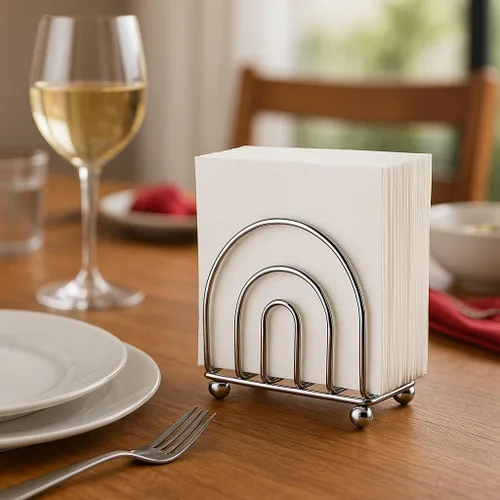 Vista 2 de Servilletas de papel dispensador de pañuelos para encimeras de cocina, mesa de comedor, mesa de picnic, uso interior y exterior, acabado cromado