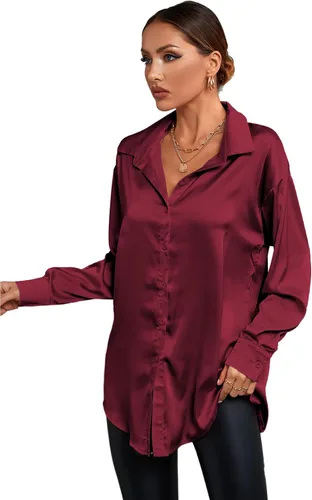 Vista 4 de LYANER Blusa de manga larga con cuello en V y botones para mujer
