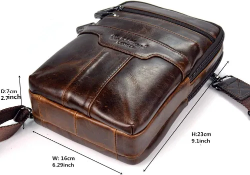 Vista 3 de Bolso bandolera vintage de piel de vaca para hombre, Marrón oscuro