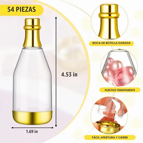 Vista 2 de 54 botellas de caramelo de champán, regalos de despedida de soltera, mini botella para baby shower, recipientes pequeños de plástico para vino