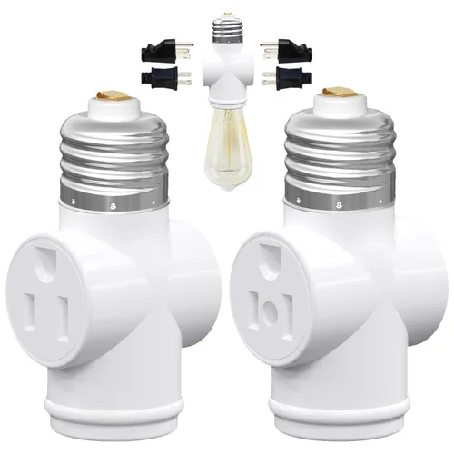 Vista 7 de Adaptador de Enchufe de Luz, Convierta Enchufe de Luz E26 a Adaptador de Enchufe de 3 Puntas y Enchufe de Bombilla, 1 Paquete (Blanco)