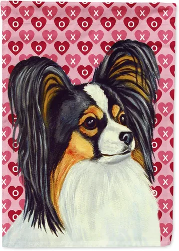 Vista 188 de Caroline's Treasures SS4484GF Bandera de jardín con diseño de bulldog inglés y corazones para el Día de San Valentín, bandera decorativa para patio