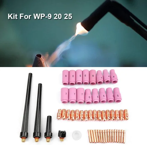 Vista 3 de Piezas de la antorcha de soldadura, 53 unids tig soldadura antorcha cuerpo partes gas lente boquilla boquilla kit taza para WP-9 20 25