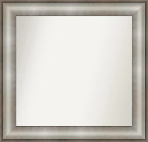 Vista 290 de Amanti Art Espejo de baño plateado para sobre el fregadero, 28 x 37 pulgadas, elegante espejo rectangular de peltre cepillado, marco de madera