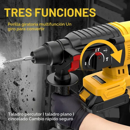Vista 3 de Taladro de Martillo Giratorio Inalámbrico SDS Compatible con Batería Dewalt 20V (SIN Batería) Motor Sin Escobillas, Embrague de Seguridad, 4