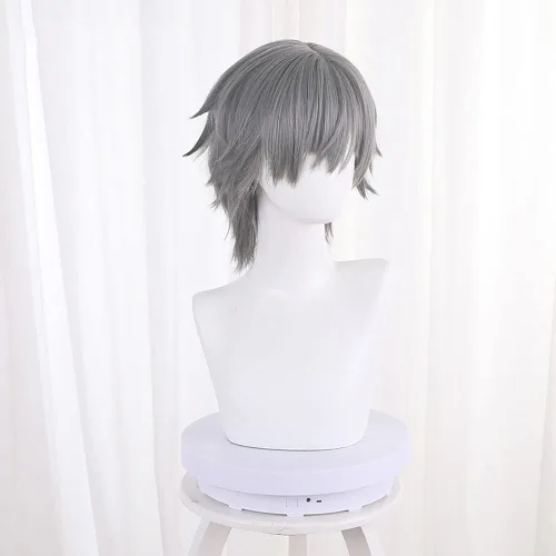 Vista 3 de XiongXiongLe Peluca gris para hombre, cosplay, Trailblazer masculino, peluca de repuesto de pelo corto, para adultos, fiesta de juegos de anime