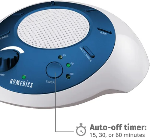 Vista 6 de Máquina de sonido de ruido blanco Homedics SoundSleep, azul, pequeña máquina de sonido portátil con 6 relajantes sonidos de la naturaleza, terapia