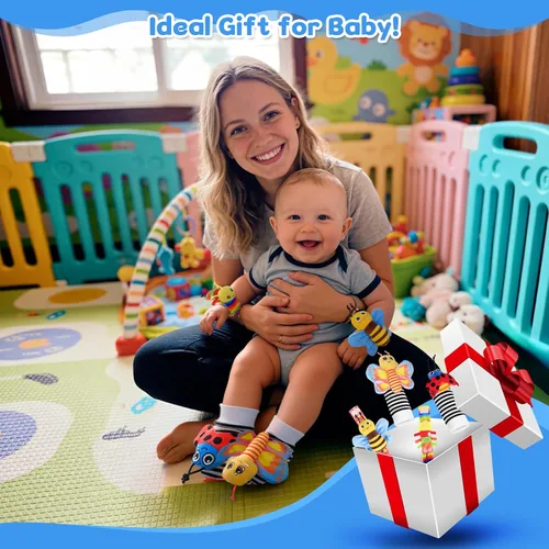Vista 7 de Juguetes para bebés de 0 a 6 meses - Sonajeros de muñeca y calcetines con sonajero para pies y localizador de pies para bebés recién nacidos, niños