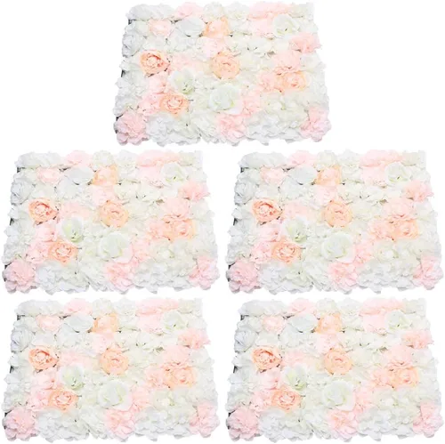 Vista 12 de TFCFL Paneles de pared de flores, 10 piezas de 16 x 24 pulgadas, telón de fondo artificial de rosa rosa, panel de pared floral rectangular