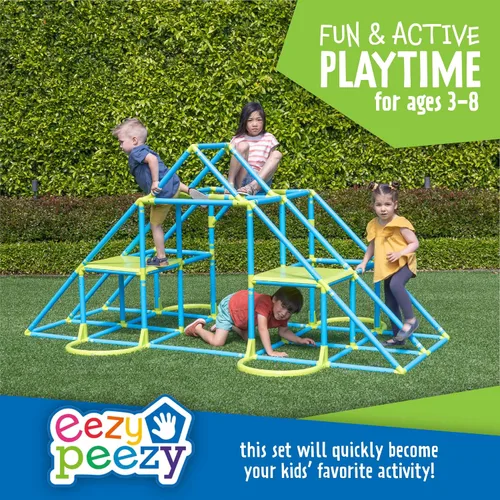 Vista 3 de Eezy Peezy Mega Pirámide Barras de Mono Torre de Escalada Activa Diversión al Aire Libre para Niños de 3 a 8 Años, Azul/Verde