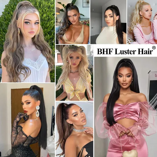 Vista 6 de Extensiones de cabello humano de 22 pulgadas, cola de caballo con clip, para mujer, color marrón chocolate (#4), 3.5 onzas