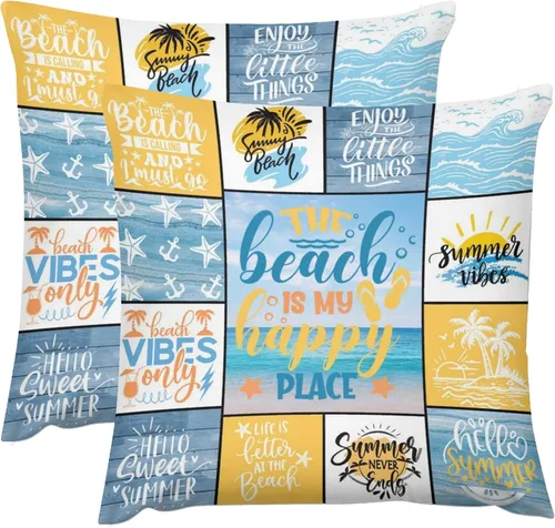 Vista 17 de ITFRO Juego de 2 fundas de cojín lumbar de lino y algodón con diseño de Hello Summer Life is Better in Hip Hops, sandía y océano, para decoración