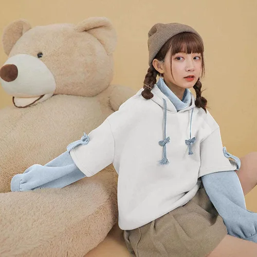 Vista 4 de GAEIOWSS Linda sudadera con capucha de oso marrón para mujer, sudaderas Kawaii de manga larga, Marrón