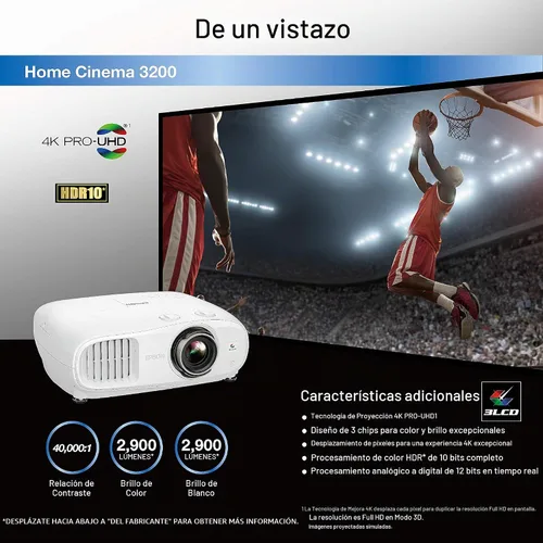 Vista 2 de Epson Proyector de 3 chips 4K PRO-UHD de cine en casa 3200 con HDR