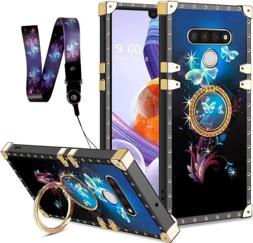 Vista 6 de nancheng Funda cuadrada para LG Stylo 5: Funda de teléfono con patrón de moda para niñas y mujeres con correa de soporte de anillo Funda protectora
