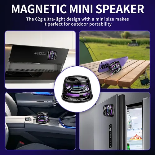 Vista 3 de Altavoz Bluetooth magnético G200 con luz RGB - Mini altavoz Bluetooth portátil, sonido estéreo de rango completo para 7 horas de reproducción, modo
