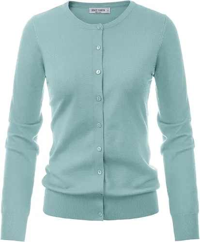 Vista 24 de GRACE KARIN Suéter de punto ligero con botones para mujer Azul (Acid Blue)