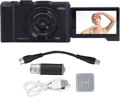 Vista 7 de Zopsc Cámara digital 4K de Vlog de 48 MP, enfoque automático de 48 MP, cámaras de zoom digital 18X para Vedio, pantalla abatible de 3 pulgadas Negro