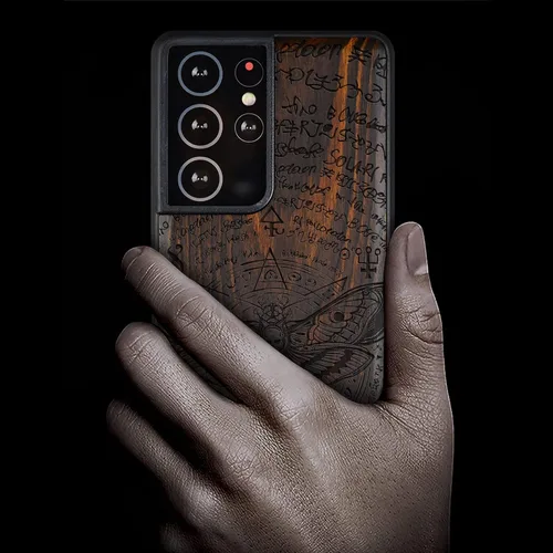 Vista 2 de Carveit Funda de madera para Galaxy S21 Ultra (madera maciza y TPU suave negro), a prueba de golpes, funda protectora de madera compatible