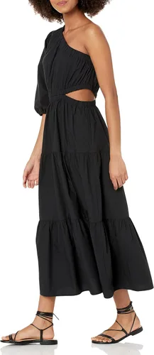 Vista 3 de The Drop Vestido midi escalonado con un hombro descubierto para mujer