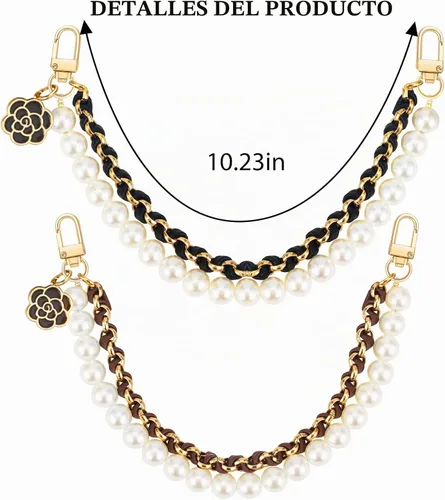 Vista 6 de 2 piezas de cadenas extensoras para bolsos de metal negro con perlas, dobles extensores de correa para bolsos, para bolsos de mano y bandolera Aa