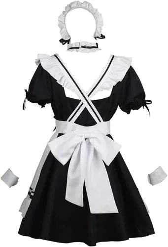 Vista 2 de Conjunto completo de traje de cosplay de sirvienta negra y blanca para mujer