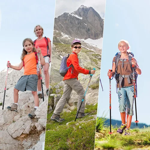 Vista 6 de FitTrek Bastones de senderismo para niños – Bastones nórdicos ultraligeros – Bastones telescópicos de trekking plegables para niños, paquete de 2