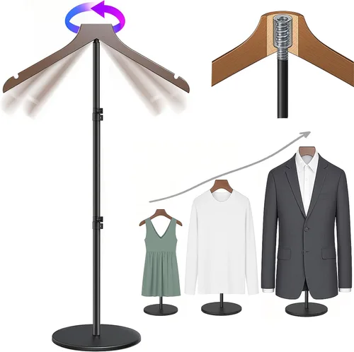 Vista 12 de Soporte para camisetas (negro, 44.5 pulgadas con soporte para sombreros, 1 unidad)