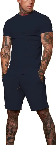 Vista 2 de Redqenting Conjunto de pantalones cortos casuales para hombre, 2 piezas, conjuntos de pantalones deportivos de verano a juego de camisa y pantalones