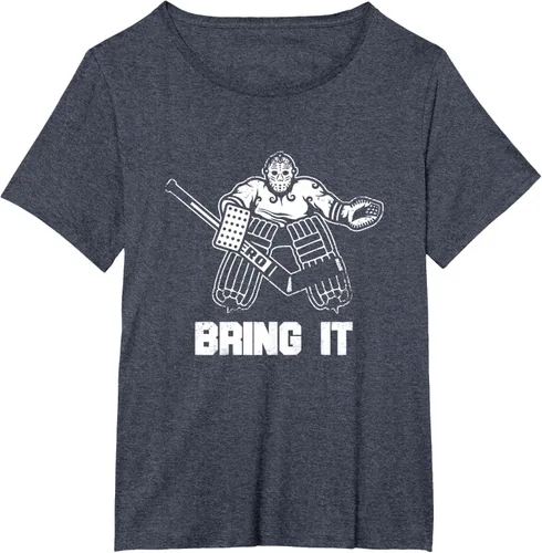 Vista 47 de Divertida camiseta gráfica de ropa de portero de hockey sobre hielo, Negro, S