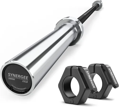Vista 13 de Synergee Barra olímpica de 20 libras y 25 libras, barra de peso olímpica de 2 pulgadas para entrenamiento de fuerza, sentadillas, peso muerto