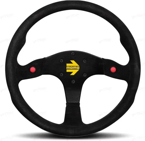 Vista 11 de MOMO Motorsport MOD.69 - Volante de carreras de gamuza – 13.780 in, plato de 1.535 in de profundidad, bocina amarilla, marco de aluminio de 3 radios