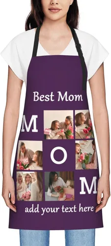 Vista 32 de Delantales personalizados para mujer, diseño de delantal de chef ajustable con nombre, textos, fotos, flores, regalos para el día de la madre