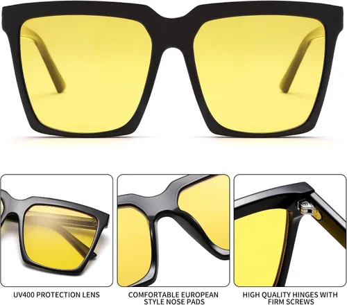 Vista 6 de Gafas de sol cuadradas de gran tamaño para mujeres y hombres, a la moda, lujosas, con marco grande