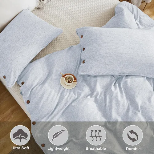 Vista 2 de MUKKA - Funda de edredón de microfibra con botones, lino jaspeado tipo Chambray, estilo moderno, suave, con cierre de botones de coco
