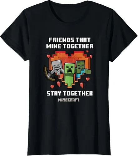 Vista 38 de Minecraft Camiseta de San Valentín Friends That Mine Together Mobs, Negro