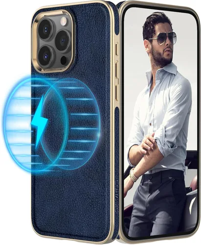 Vista 11 de LOHASIC Funda de piel para iPhone 15 Pro Max, funda magnética suave compatible con accesorios MagSafe, funda de diseño minimalista clásico i Phone