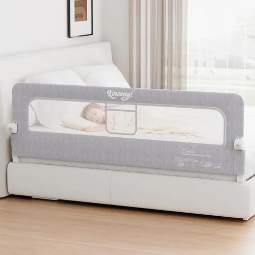 Vista 9 de Riel de cama para niños pequeños, riel de cama de 81 cm con base en forma de U más ancha, rieles de cama transpirables para camas King, Queen, Full