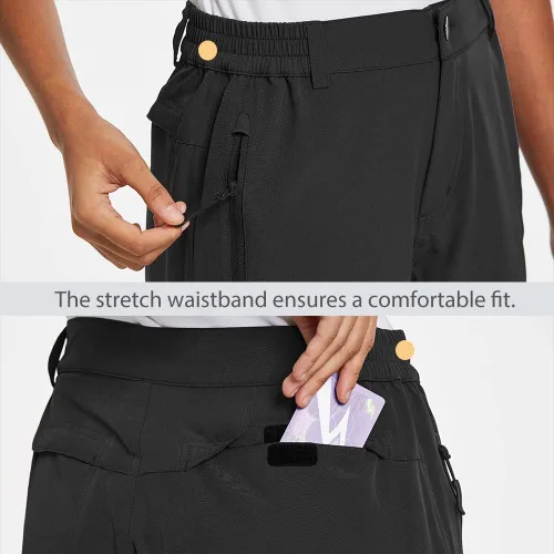 Vista 3 de BALEAF Bermudas largas de senderismo para mujer, de secado rápido, pantalones cortos de golf, ligeros, con bolsillos, UPF 50+, para campamento